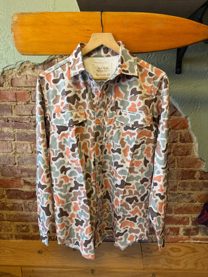 Mens Reel Rodeo Pearl Snap Orange Duck Camo Longsleeve Shirt