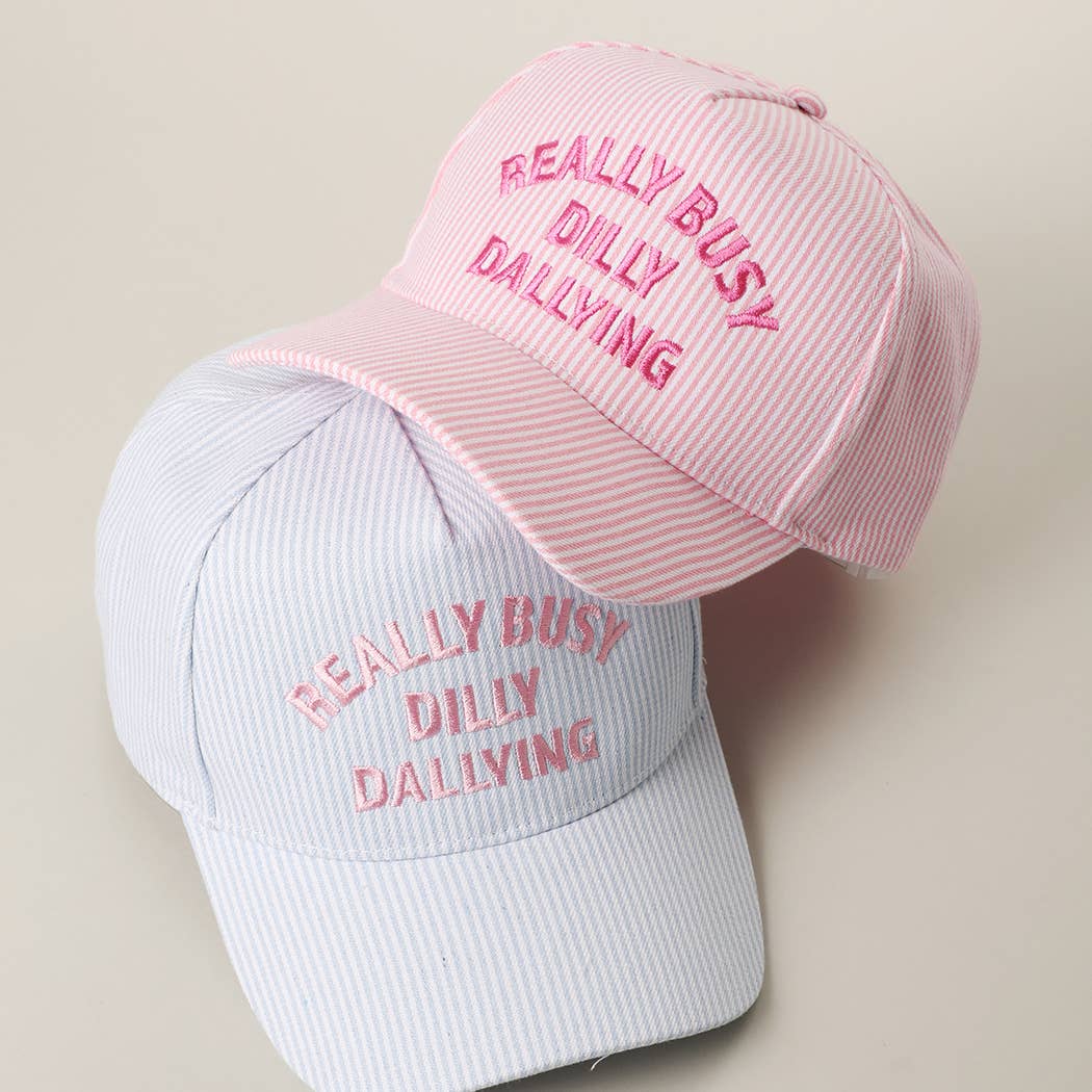 Really Busy Dilly Dallying Seersucker Embroidered Pink Hat