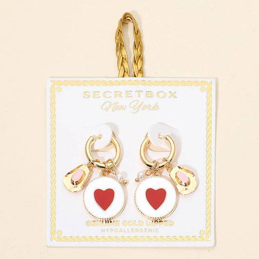 Heart Disc Charm Hoop Earrings