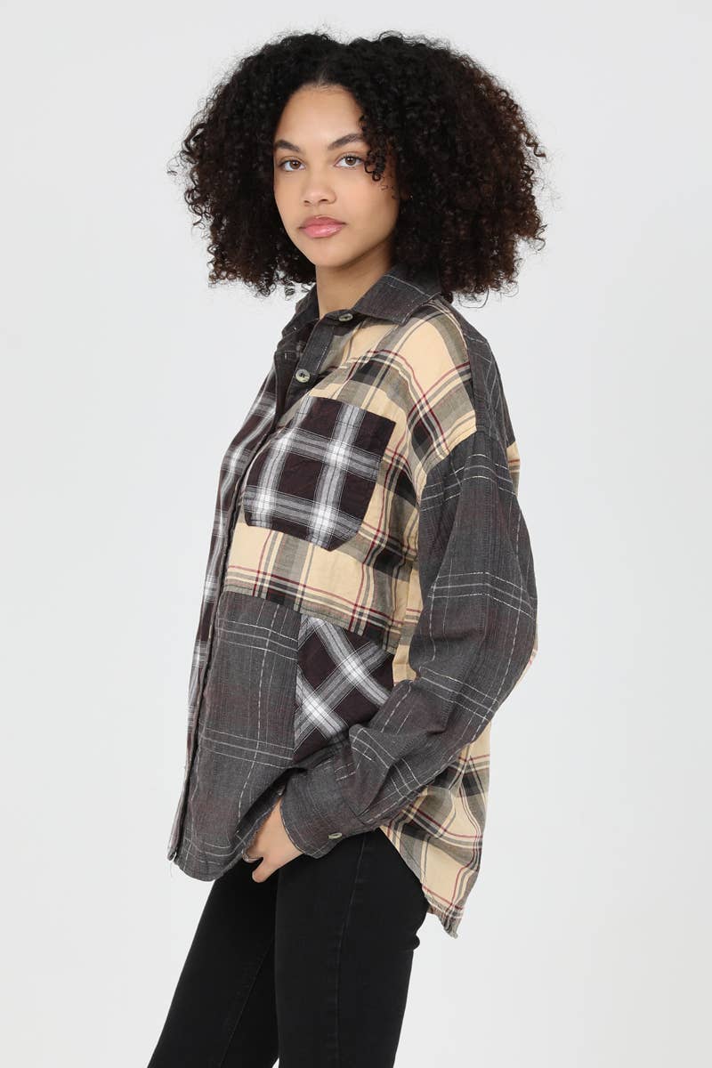 Mixed Plaid Charcoal Buttondown