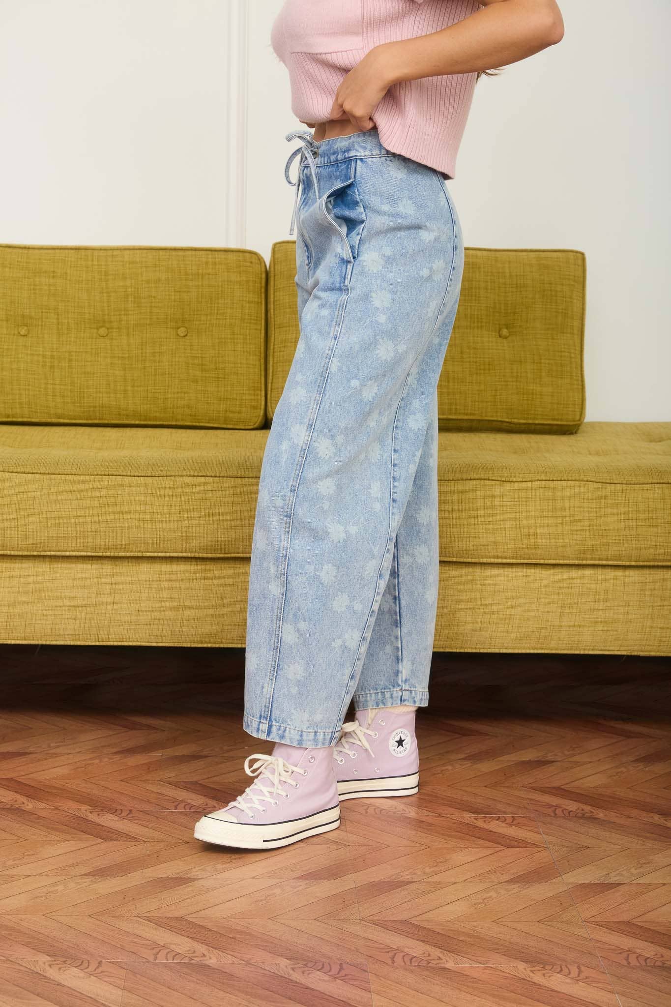 Dandelion Washed Drawstring Barrel Jeans