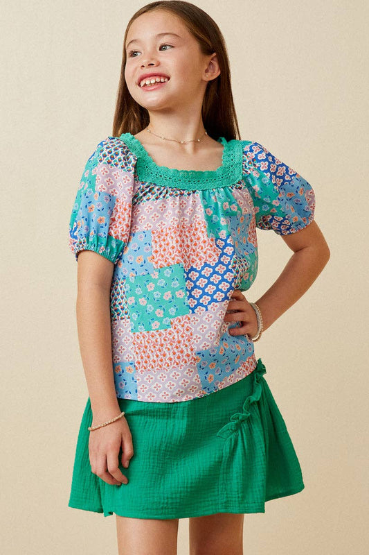 Girls Vibrant Floral Patchwork Blouse