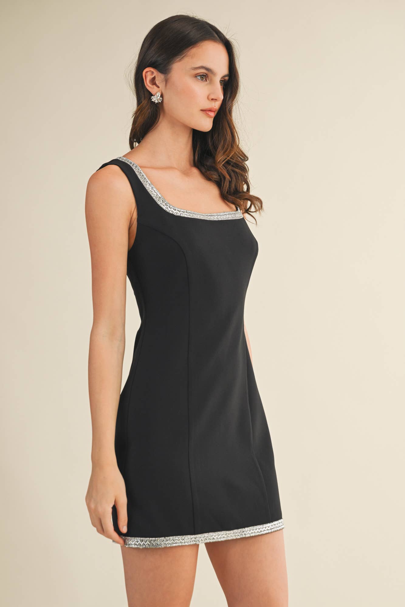 Lenora Square Neck Black Mini Dress