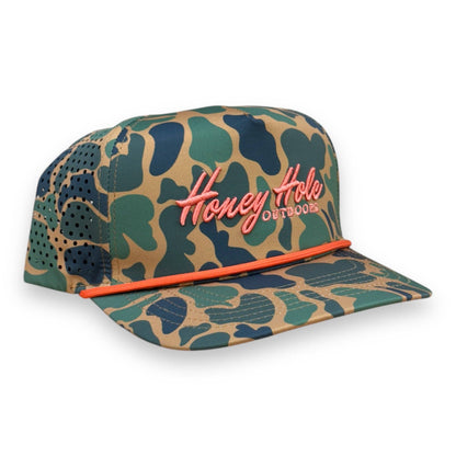 Mens Honey Hole Duck Camo Blaze Performance Rope Hat