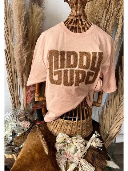 Embroidered Applique Giddy Up Tee