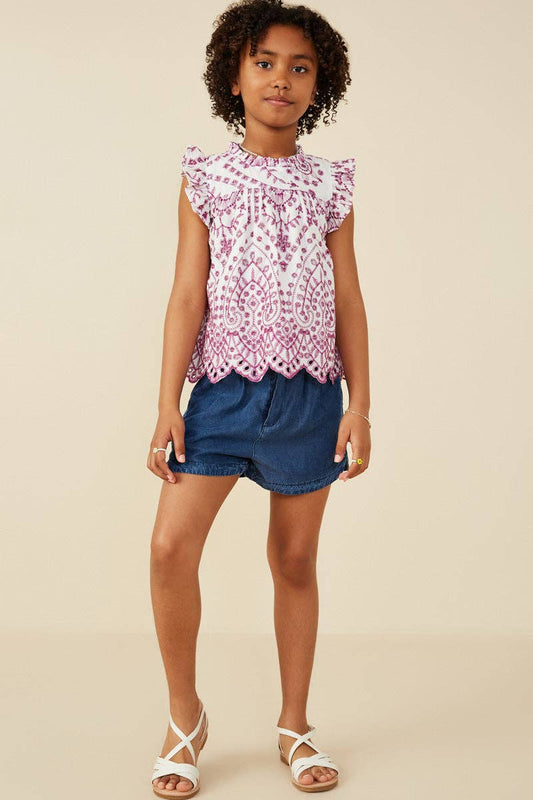 Girls Eyelet Embroidered Purple Top