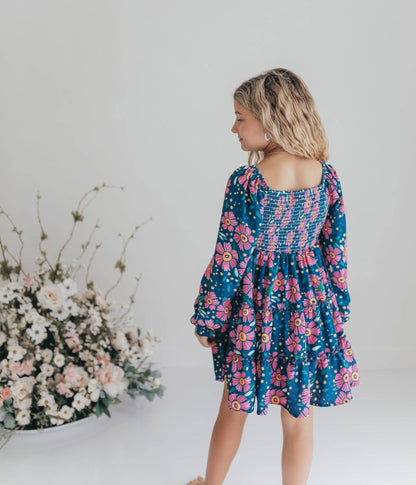 Girls Gracie Teal & Pink Flower Power Dress