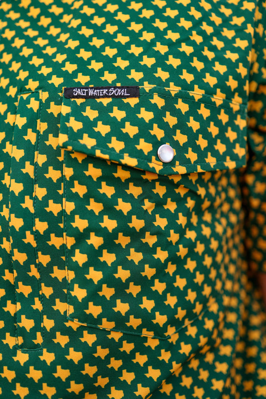 Mens Salt Water Soul TX Pearl Snap Waco Green Fishing Shirt