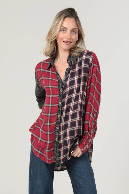 Mixed Plaid Red Buttondown