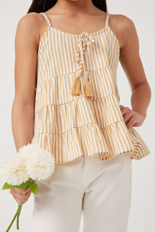 Girls Stripe Tiered Yellow Tank