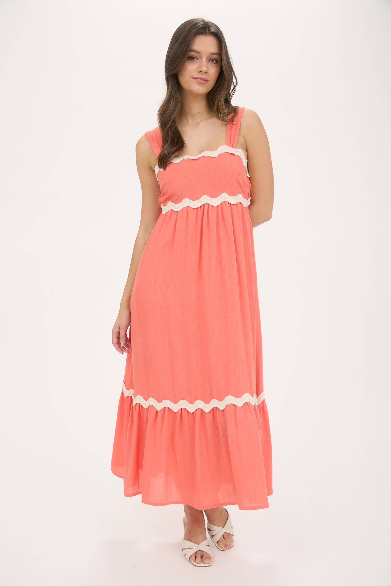 Quinn Rick Rack Trim Coral Dress