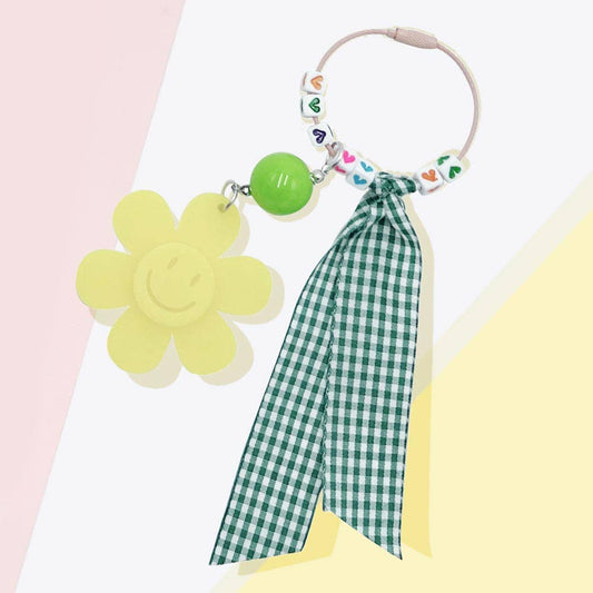 Gingham Ribbon Flower Bag Charm