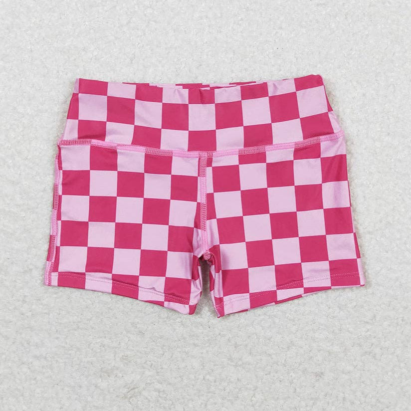 Girls Checkered Biker Pink Shorts