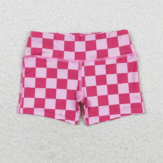 Girls Checkered Biker Pink Shorts