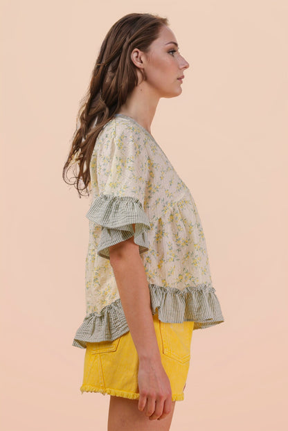 Peridot Floral Ruffle Blouse