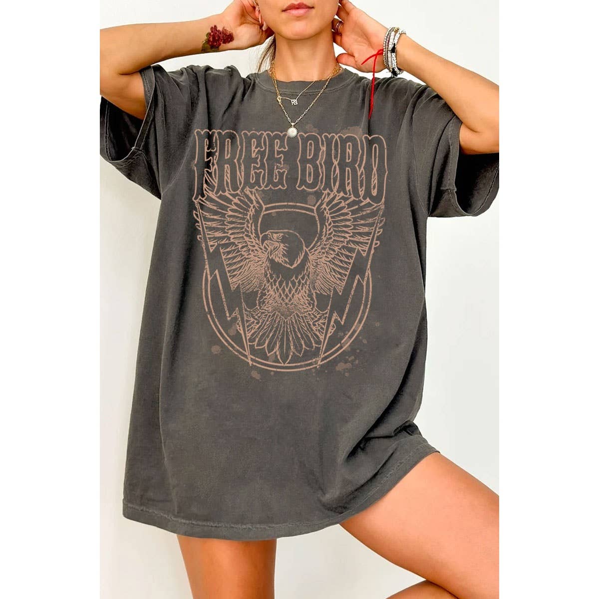 Free Bird Vintage Eagle Oversized Mineral Tee