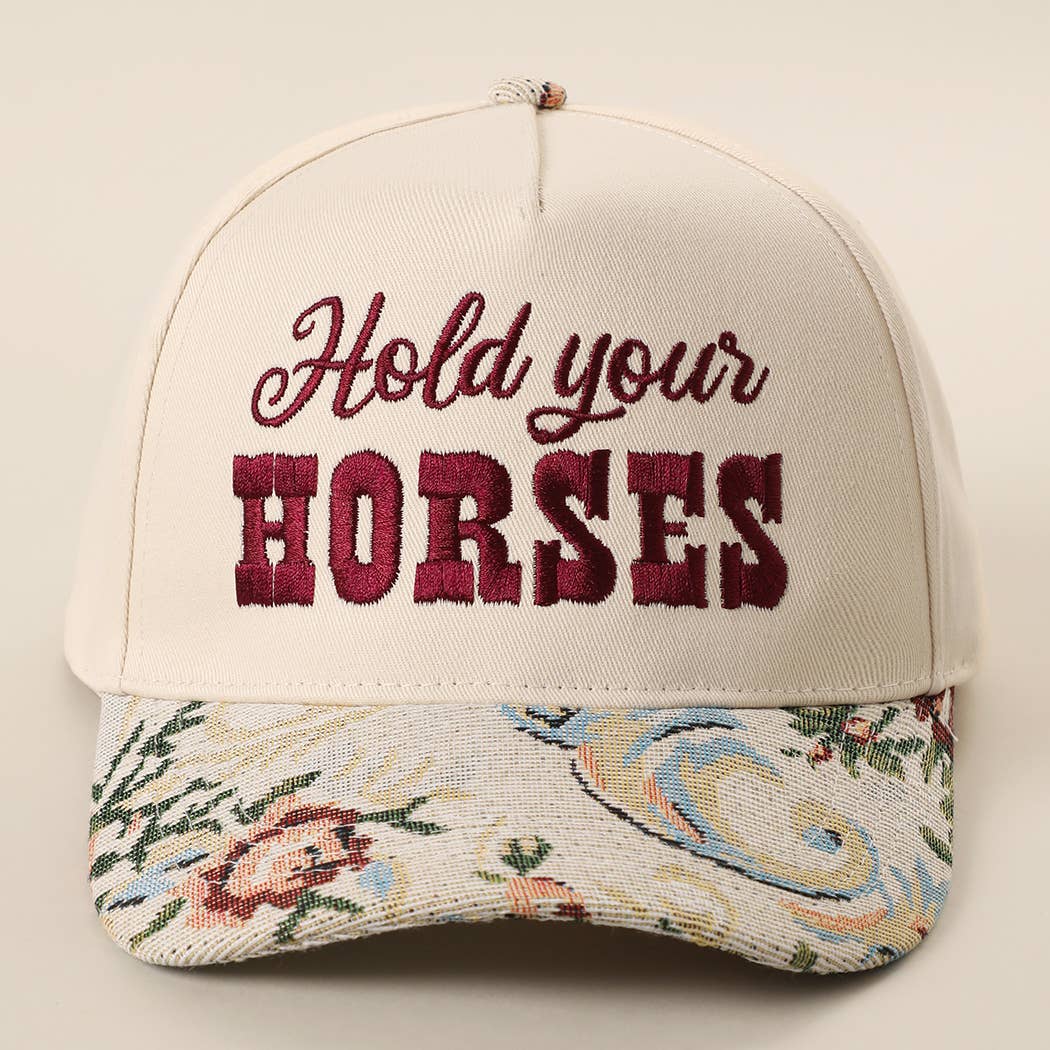 Hold Your Horses Tapestry Embroidered Maroon Hat