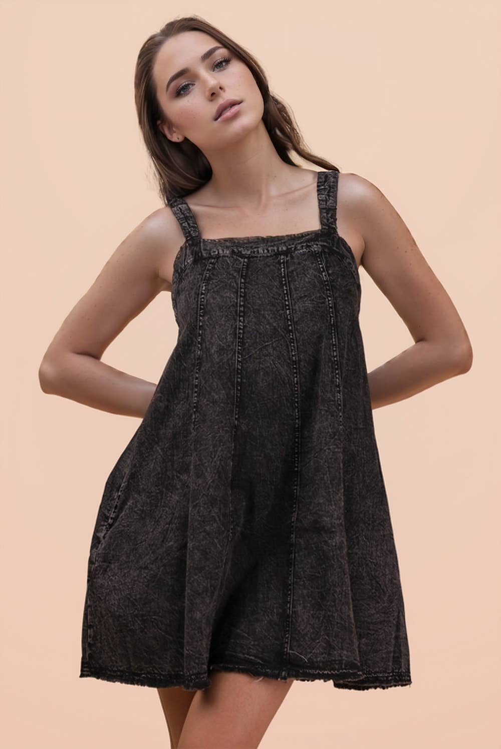 Athena Denim Mini Black Dress