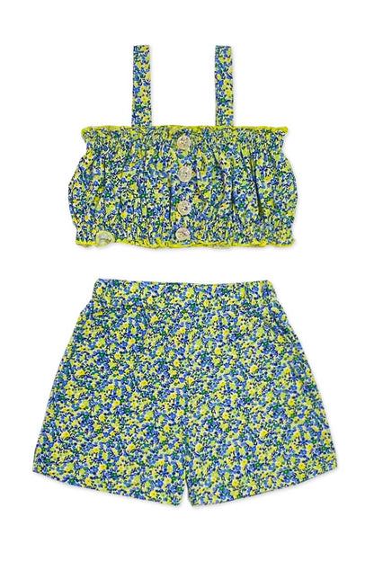 Girls Green & Yellow Floral Short Set