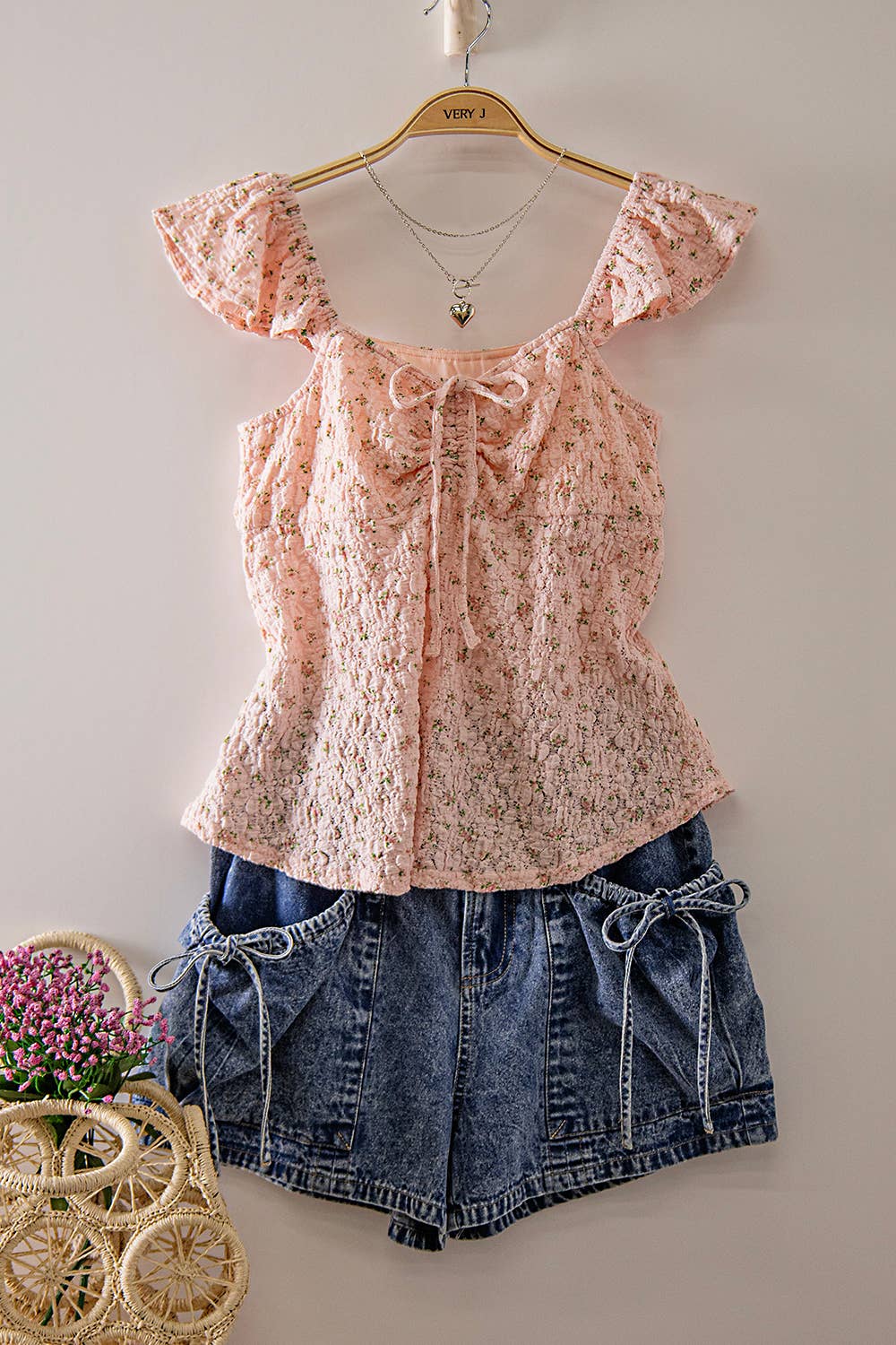 Jillian Textured Floral Flutter Sleeve Blouse