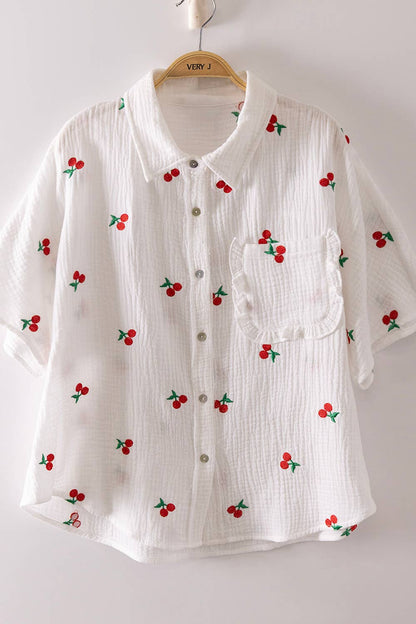 Harleigh Fruit Embroidered Buttondown Top