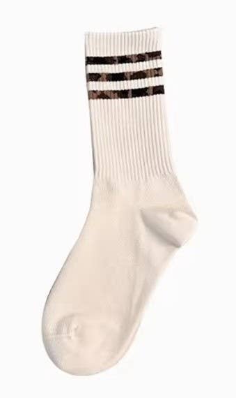 Leopard Striped Crew Socks