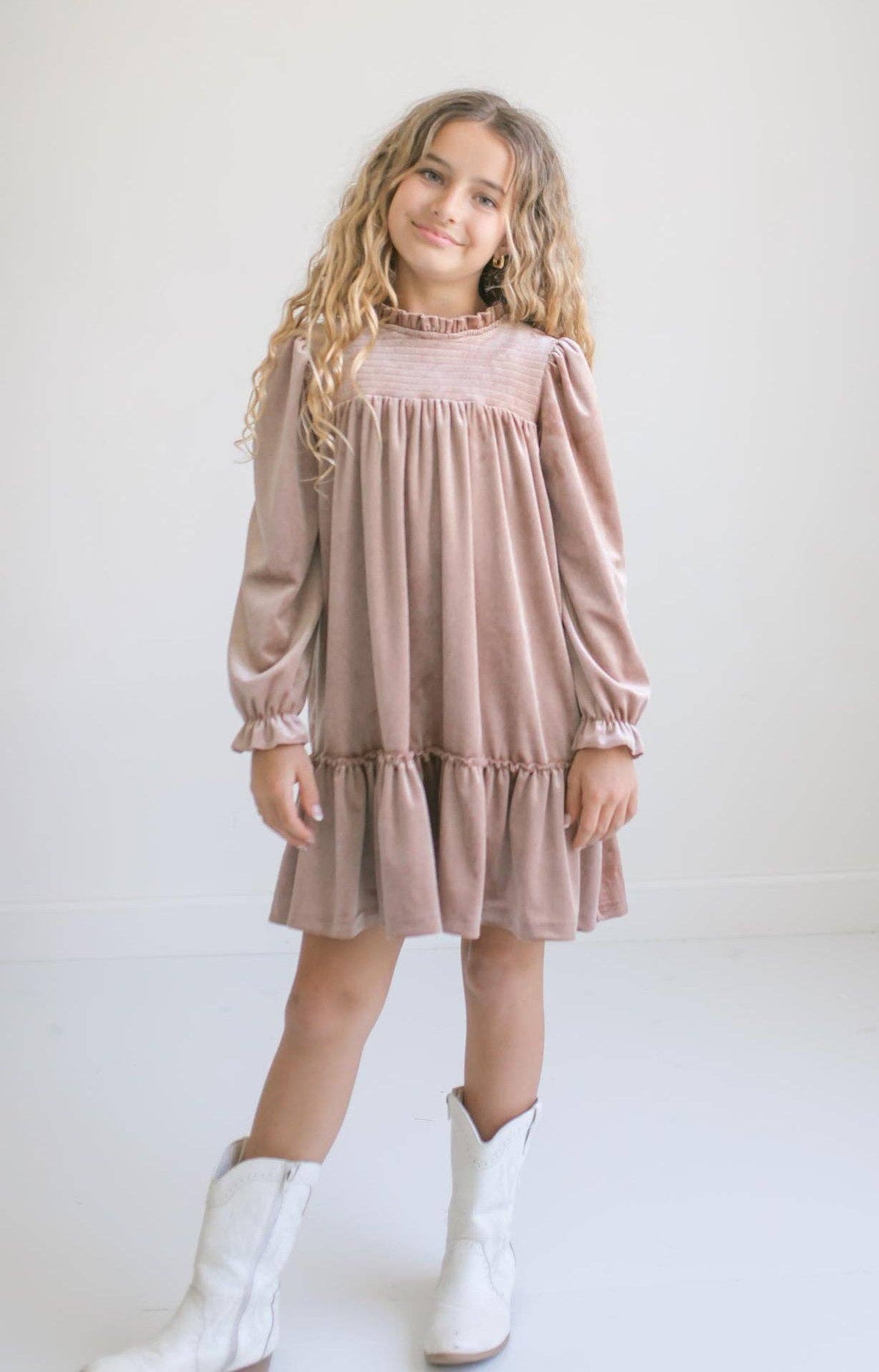 Girls Velvet Champagne Dress