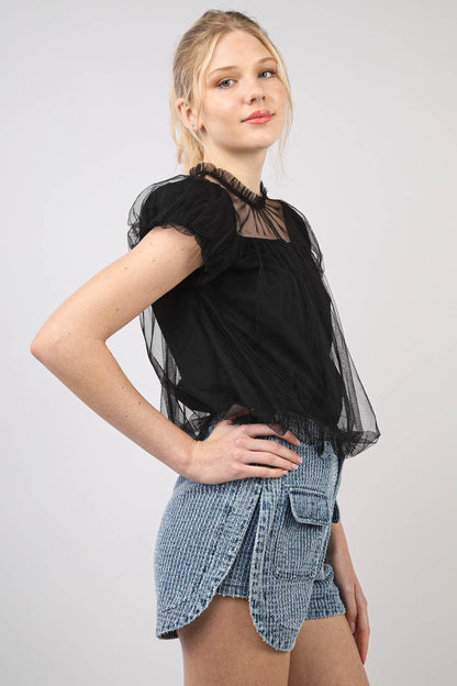 Balletcore Mesh Balloon Blouse