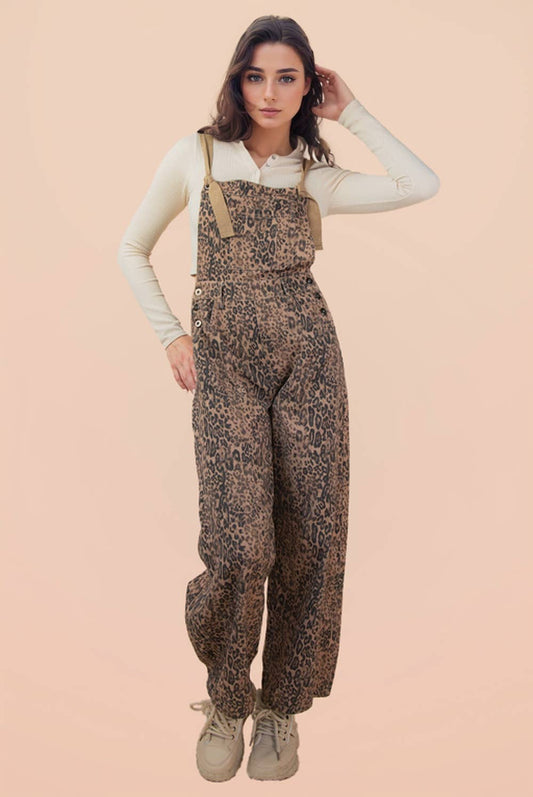 Very Leopard Barrel Overalls