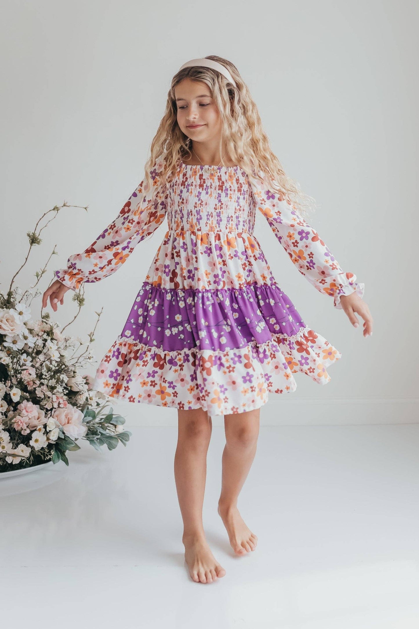 Girls Gracie Peach & Lavendar Flower Power Dress