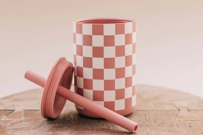 Baby Mauve Checkered Silicone Straw Cup