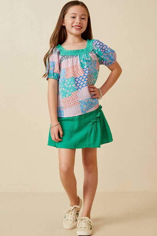 Girls Vibrant Floral Patchwork Blouse