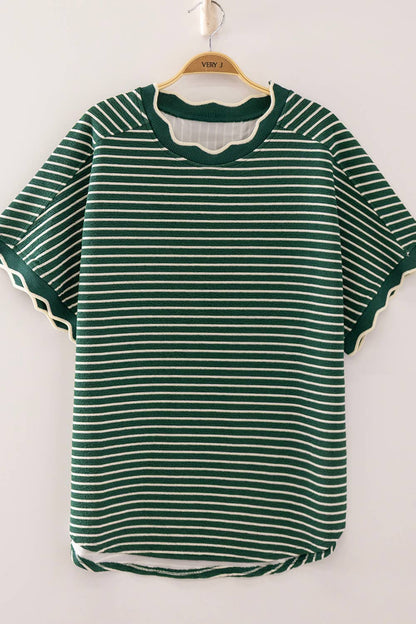 Ginny Scalloped Striped Knit Tee