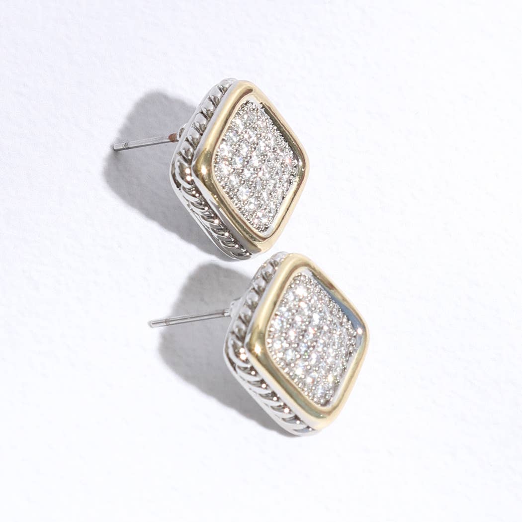 Gracie Two-Toned Square Crystal Stud Earrings