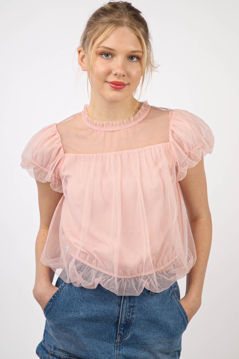 Balletcore Mesh Balloon Blouse