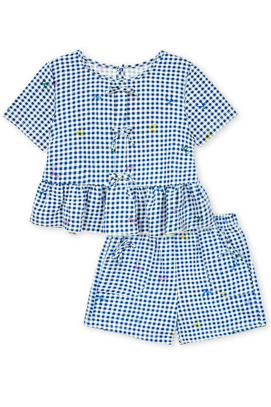 Girls Gingham Short Blue Set