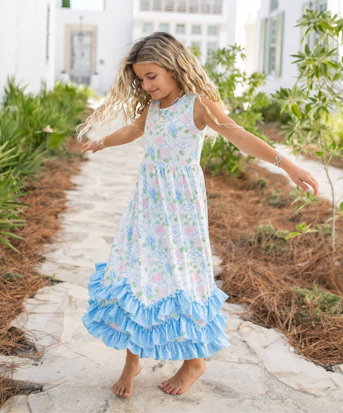 Girls Felicity Lattice Floral Maxi Dress