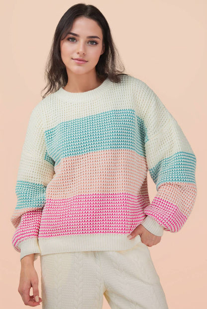 Austen Multi Striped Turquoise & Pink Sweater