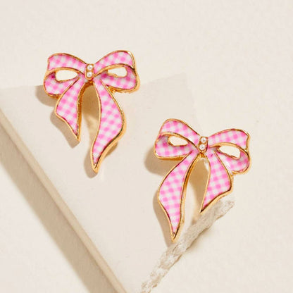 Virginia Gingham Bow Stud Earrings