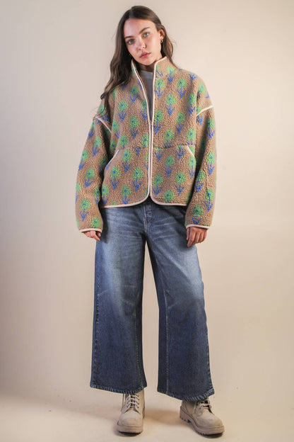 Danielle Floral Sherpa Brown & Green Jacket