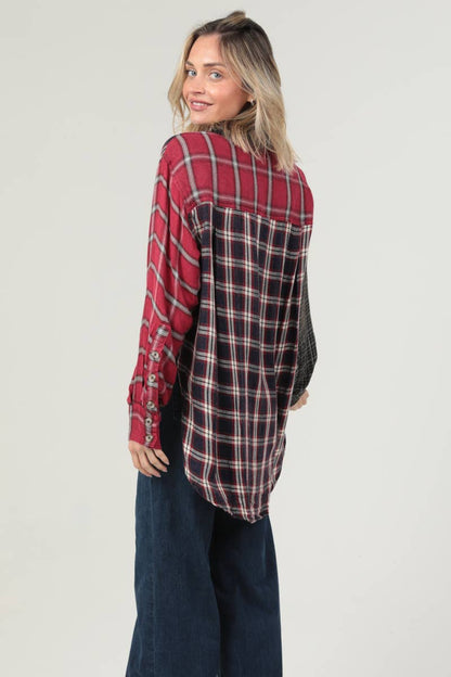 Mixed Plaid Red Buttondown
