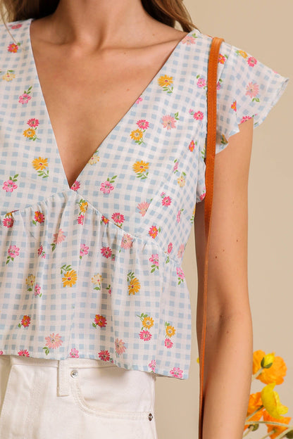 Rosalie Flower Gingham Peplum Blouse
