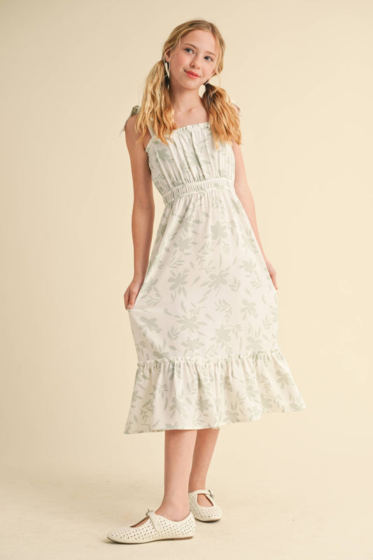 Girls Madeline Green Floral Midi Dress