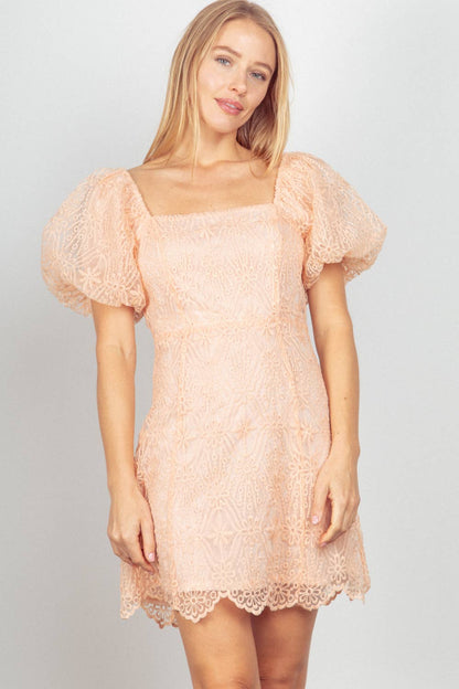 Lima Lace Puff Sleeve Apricot Dress