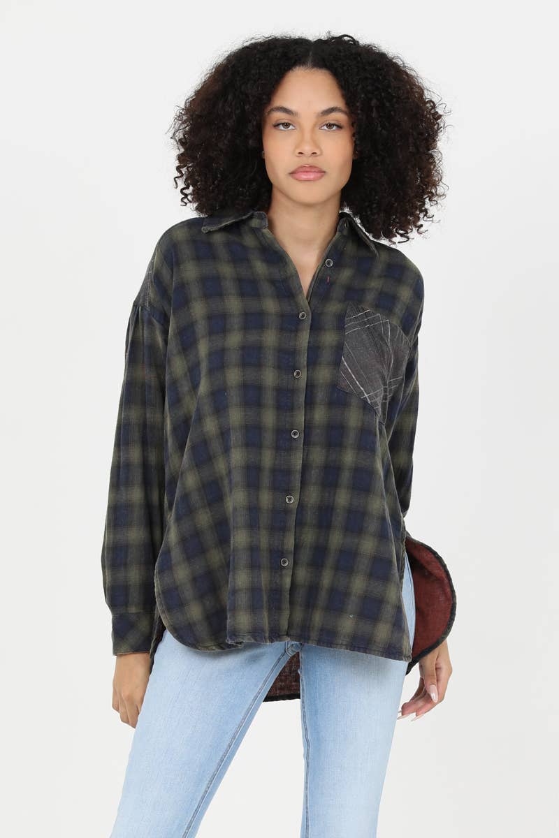 Runaway Plaid Green & Navy Buttondown