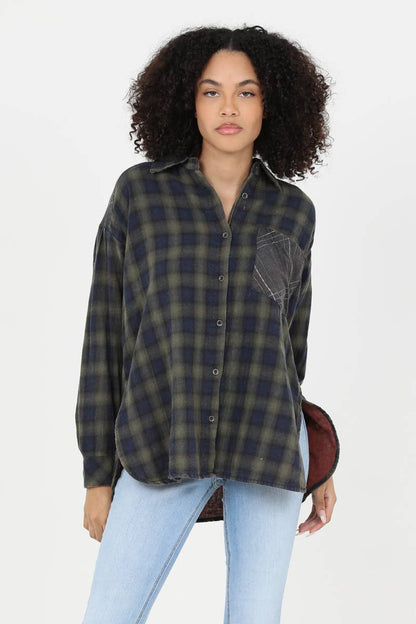Runaway Plaid Green & Navy Buttondown