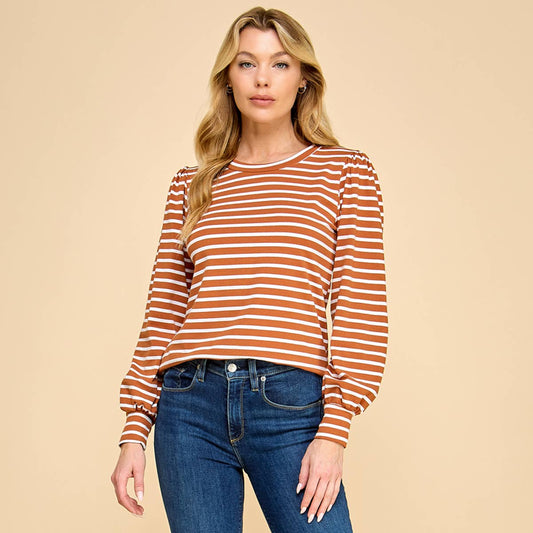 Ellery Striped Bubble Sleeve Top