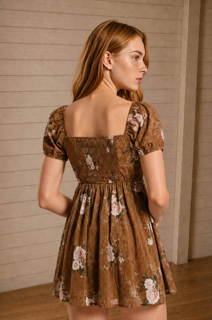 Josette Sweetheard Floral Brown Mini Dress
