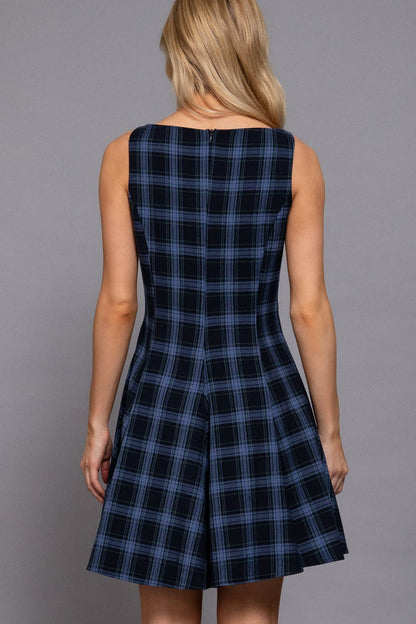 Brooklyn Plaid Mini Navy Dress