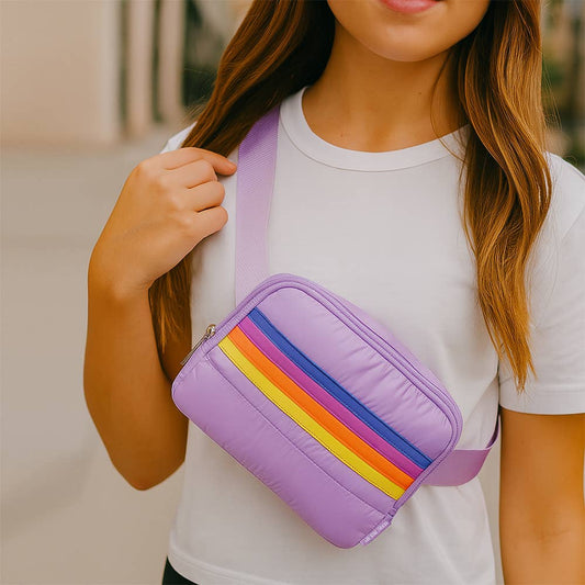 Girls Retro Purple Puffer Belt Bag